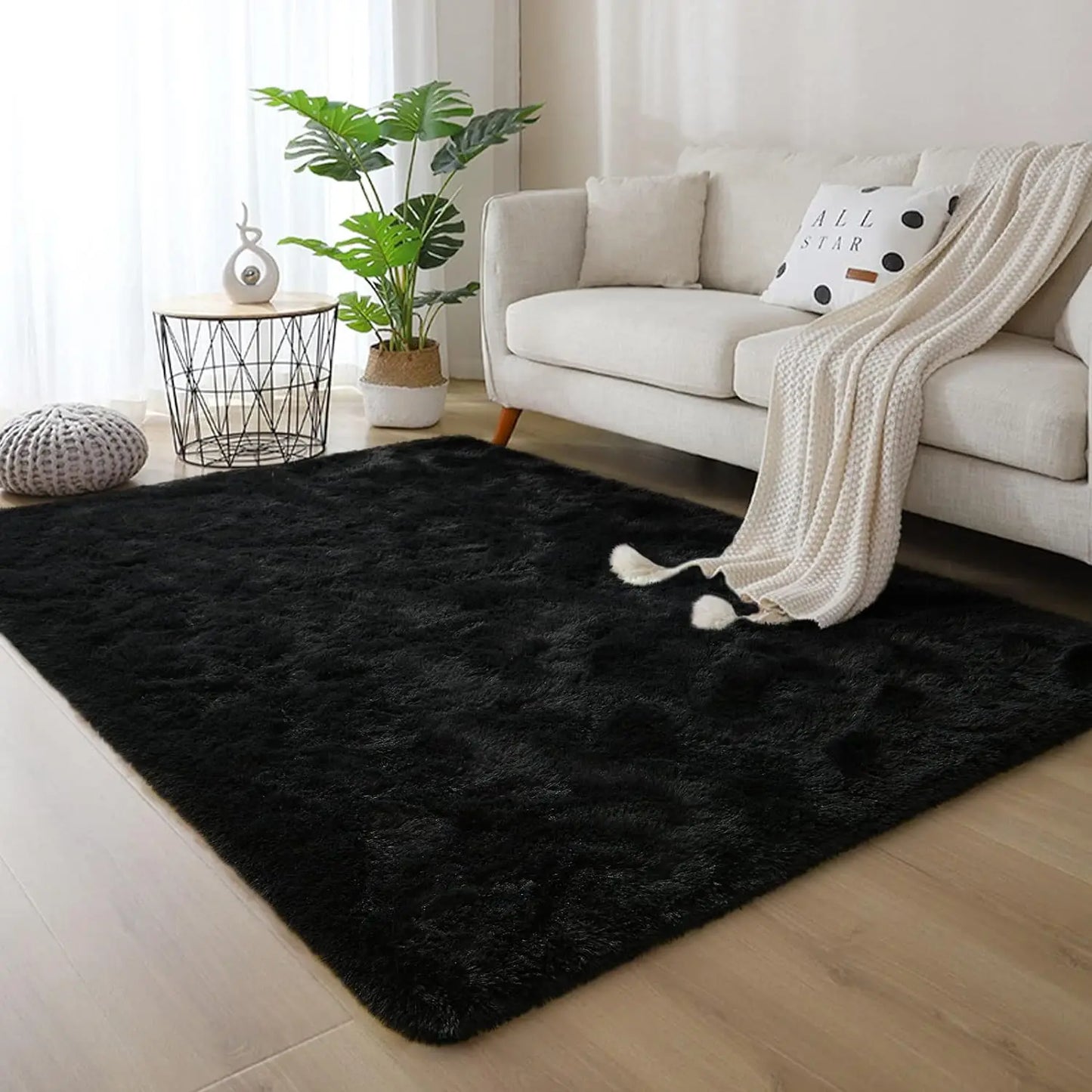 Flauschiger Teppich für das Schlafzimmer, zottelige, flauschige Teppiche für das Schlafzimmer, dicke schwarze Teppiche für das Wohnzimmer, Teppiche für Mädchen und Jungen