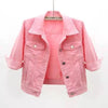 Damen Jeansjacke Frühling Herbst Kurze Jacke Rosa Jeansjacken Lässige Oberteile Lila Gelb Lila Blau Locker Sitzende Oberteile Damen Oberbekleidung