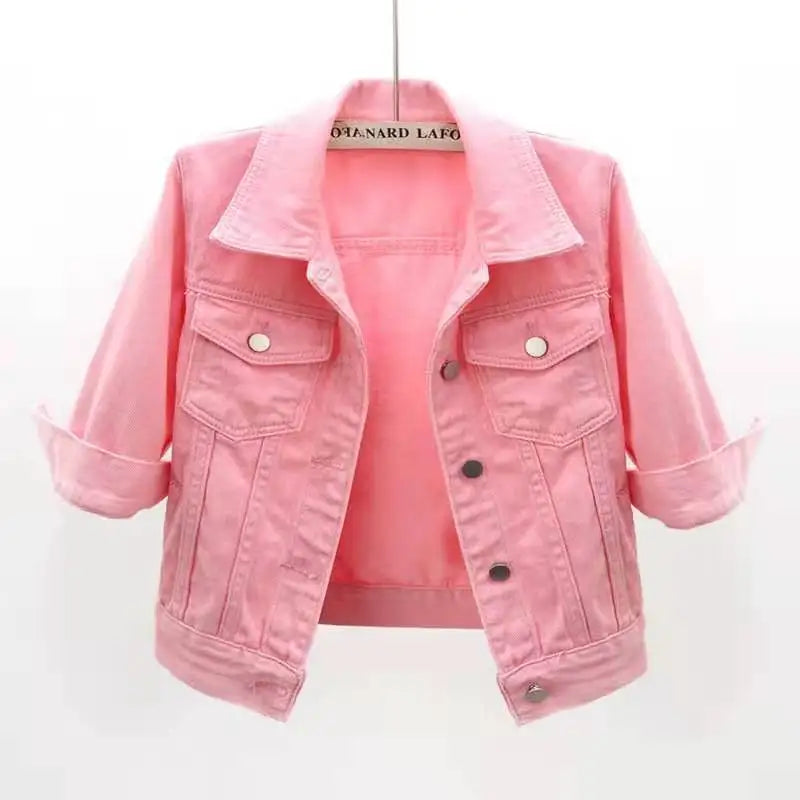 Damen Jeansjacke Frühling Herbst Kurze Jacke Rosa Jeansjacken Lässige Oberteile Lila Gelb Lila Blau Locker Sitzende Oberteile Damen Oberbekleidung