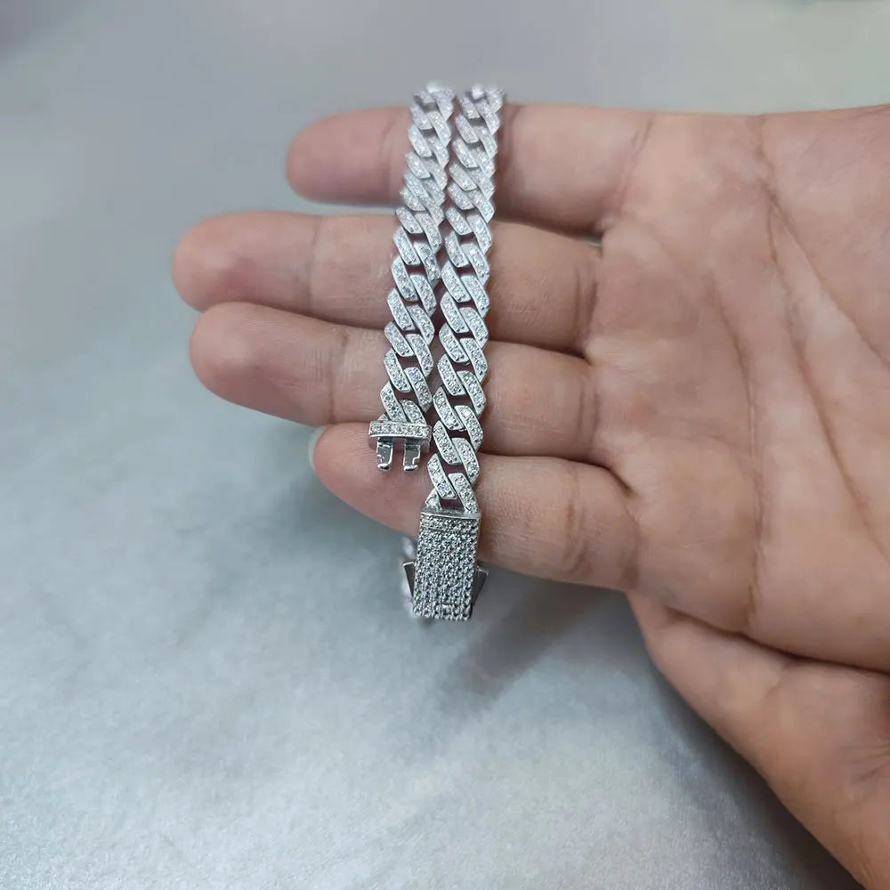 Pass Diamond Test Hip Hop Jewelry VVS1 Stone Shiny 2row 3row Men Women 925 Sterling Silver Necklace Moissanite Cuban Link Chain