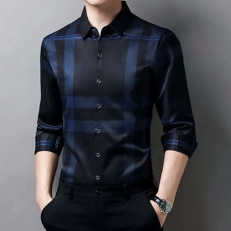 New Men's Casual and Fashionable Long Sleeved Shirt with Printed Anti Wrinkle Business Shirt