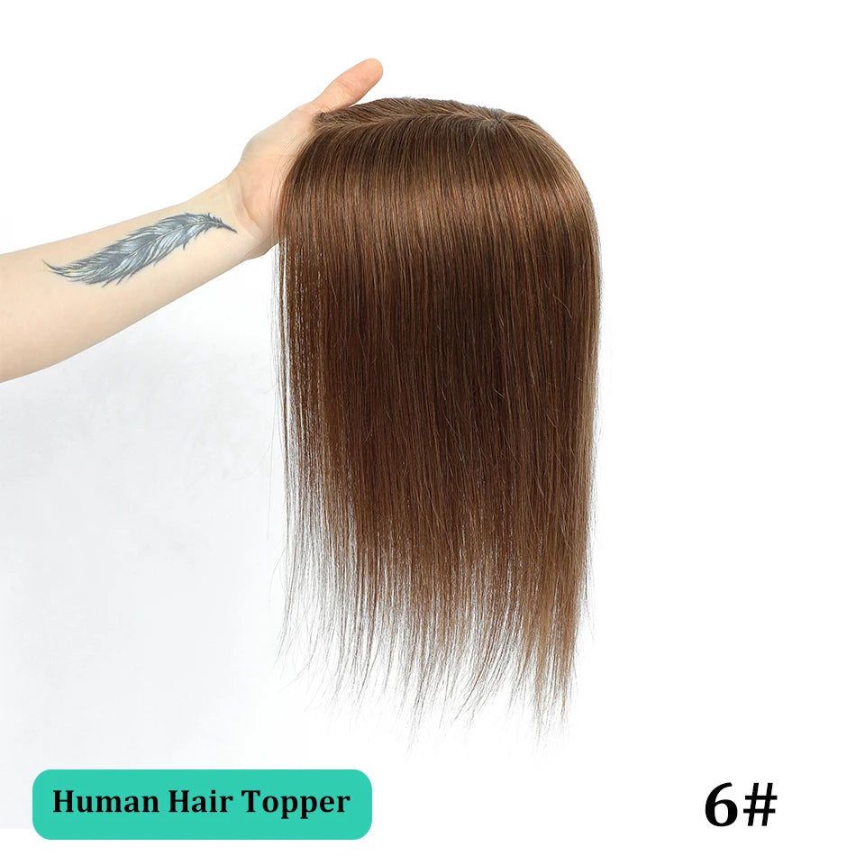 25-45cm Womens Hair Topper with Clips 100% Remy Human Hair Toppers for Thin Hair Natural Color Clip In One Piece Hair Extensions