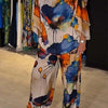 Casual Sets for Women 2 pieces Summer Fashion Printed Satin Two Piece Sets Women Sexy Round Neck Top+Wide Leg Long Pants Outfits