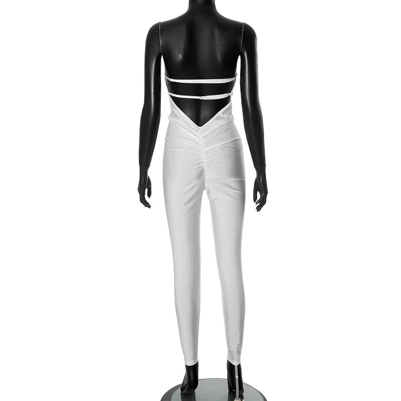 Black White Red Streetwear Tunics High Waist Overalls New Women Backless One Piece Jumpsuits Sexy Sleeveless Strapless Playsuits