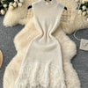 Joskaa 2025 Summer Women Elegant Round Neck Sleeveless Tassels Hem Bodycon Mini Knitted Dress Holiday Beach Party Clubwear