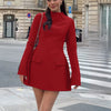 Dulzura Langarm Reißverschluss Bodycon Minikleid mit Taschen Einfarbig Elegantes Outfit Büro Streetwear Damen Herbst Winter Kleidung