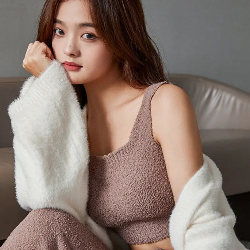 Women'S Winter Warm Fleece Padded Vest Bralette Bra Crop Top Thermal Underwear Solid Color Underwear With Chest Pads Thickened