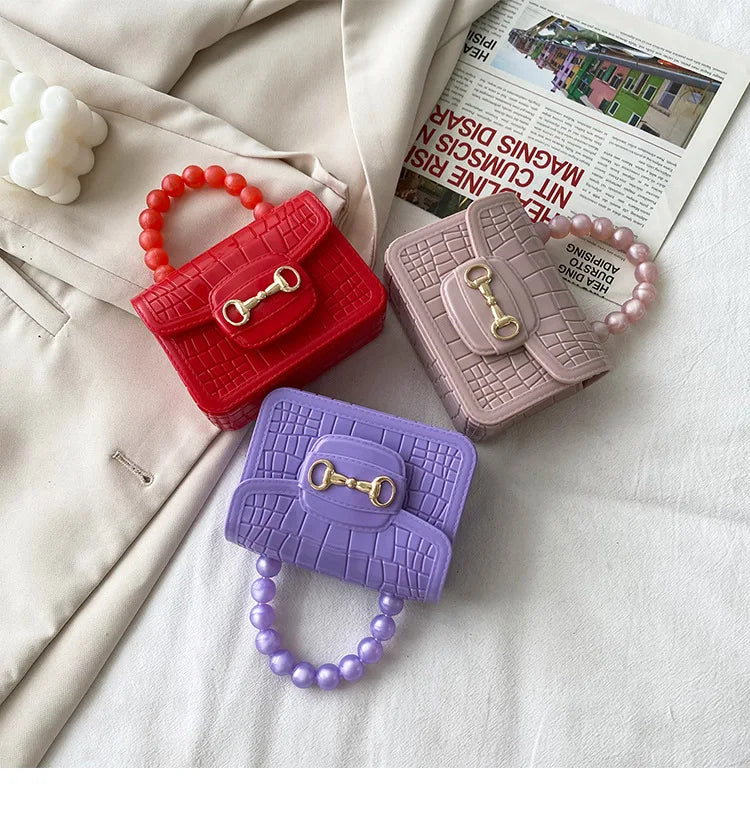 Fashion Mini Handbags PVC Crossbody Coin Purse Crocodile Pattern Pearl Handbag Plastic Small Chain Jelly Bag For Girl Wholesale