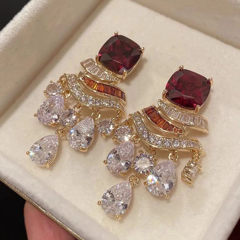 Zircon Water Drop Tassel Earrings Elegant Fashion Light Luxury Earrings
