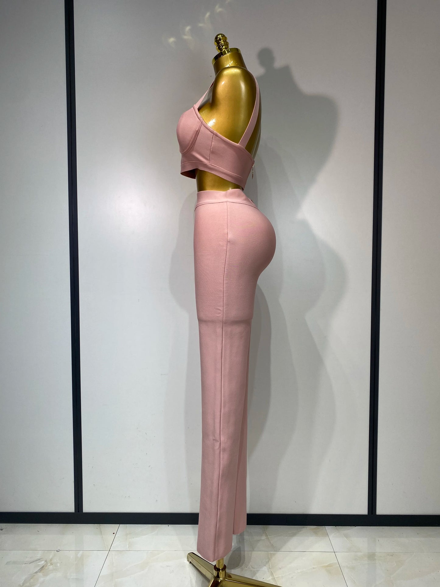 Damen Sexy Bandage Crop Top Hosen-Set Abendparty Club Luxus Geburtstag High Street Mode Elegant Luxus Geburtstags-Outfit