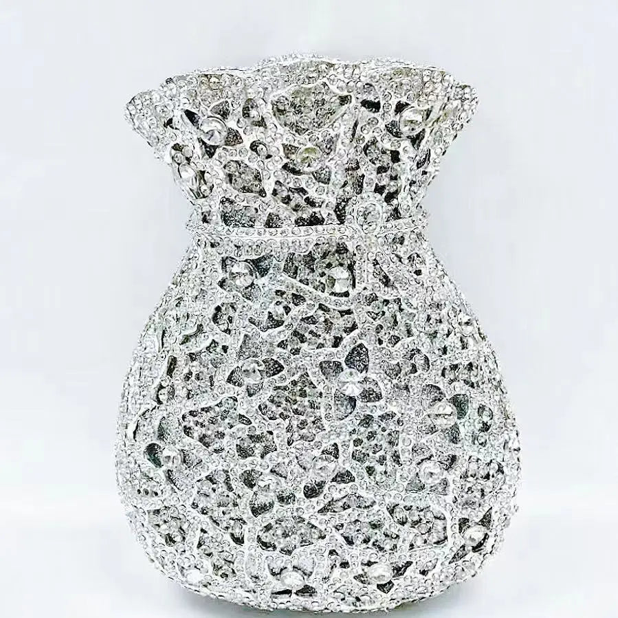 Neueste Blumenvase Strass Abendtaschen Frauen Kristall Handtaschen Metallkette Elegante Partytaschen Luxus Designer Clutch Geldbörse