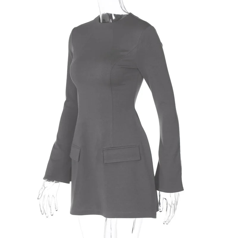 Hugcitar 2024 Frühling O-Ausschnitt Langarm Uni Patchwork Reißverschluss Sexy Bodycon Minikleid Damen Mode Outfits Geburtstagsparty Y2K