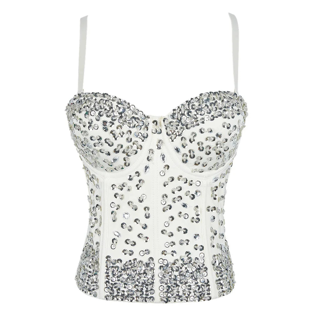 SXTHAENOO Damen Sexy Fashion Crop Top Diamant Blume Trägerloses Bustier Top BH Nachtclub Party Tank Top Weiblich Ropa De Mujer