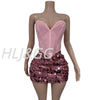 HLJ&GG Sexy Off Shoulder Corset Vest Two Piece Sets Women Sleeveless Backless Bandage Irregular Top + Sequin Mini Skirts Outfits