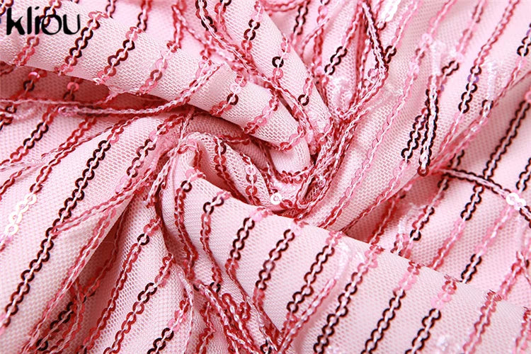 Kliou Tassel Patchwork Shiny Mini Dress Women Halter Bandage Stunning Backless Sleeveless Skinny Vestido Female Party Clubwear