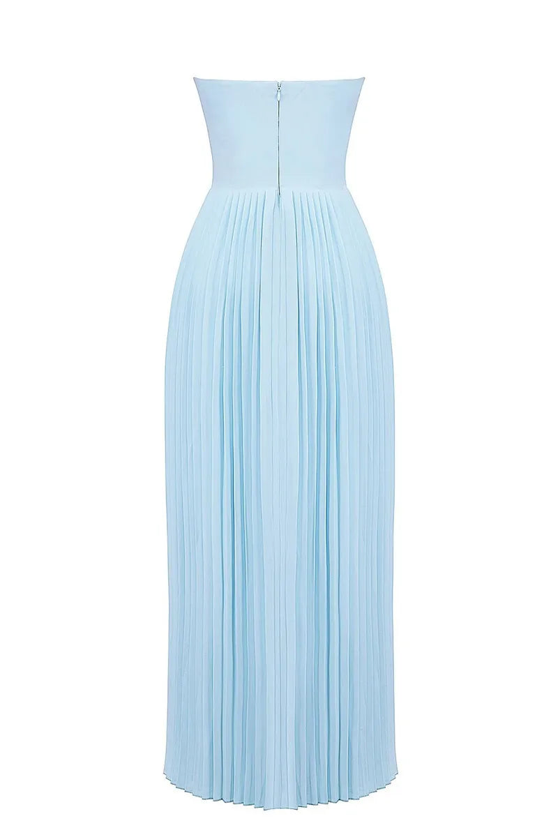 Mozision schulterfreies, rückenfreies, plissiertes Maxikleid für Damen, modisch, trägerlos, ärmellos, hohe Taille, eng anliegend, sexy, langes Kleid
