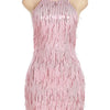 Kliou Tassel Patchwork Shiny Mini Dress Women Halter Bandage Stunning Backless Sleeveless Skinny Vestido Female Party Clubwear