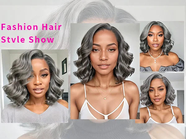 Salz-und-Pfeffer Loose Wave Lace Front Bob Perücke Echthaar Seitenscheitel 5x5 HD Verschluss Lace Perücke Ready To für schwarze Frauen