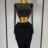 Damen Sexy Langarm Mesh Perlen Top Celebrity Midi Damen Bandage Set 2025 Designer Abendparty Luxus Geburtstag Zweiteiler Set