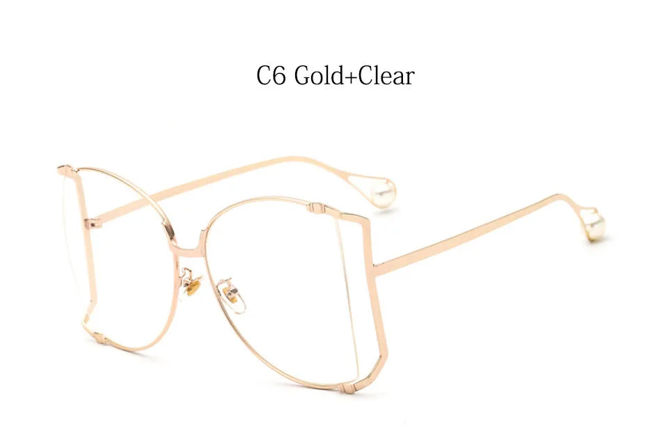2024 Halbrahmen Marken Designer Brille Damen Quadratische Perle Berühmte Sonnenbrille Weibliche Mode Übergroße Klare Rosa Brille Damen