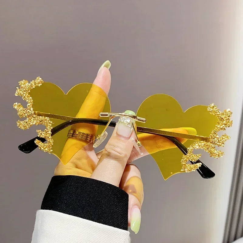 Randlose Sonnenbrille Damen Luxusmarke Strass Sonnenbrille Damen Niedliche Herzform Punk Party Brille очки від сонця женские