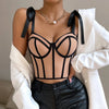 2024 New European and American Style Design Sensual Spice Girl Ribbon Strap Crop Tops Patchwork Stripe Fishbone Bandage Corsets