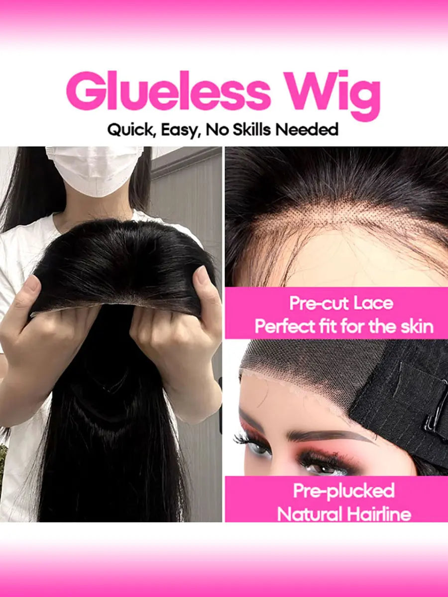 Wear And Go Glueless Pre Cut Wigs Human Hair Straight Lace Front Wigs Human Hair 13x4/13x6/5x5 Glueless Wear To Go Natural Black