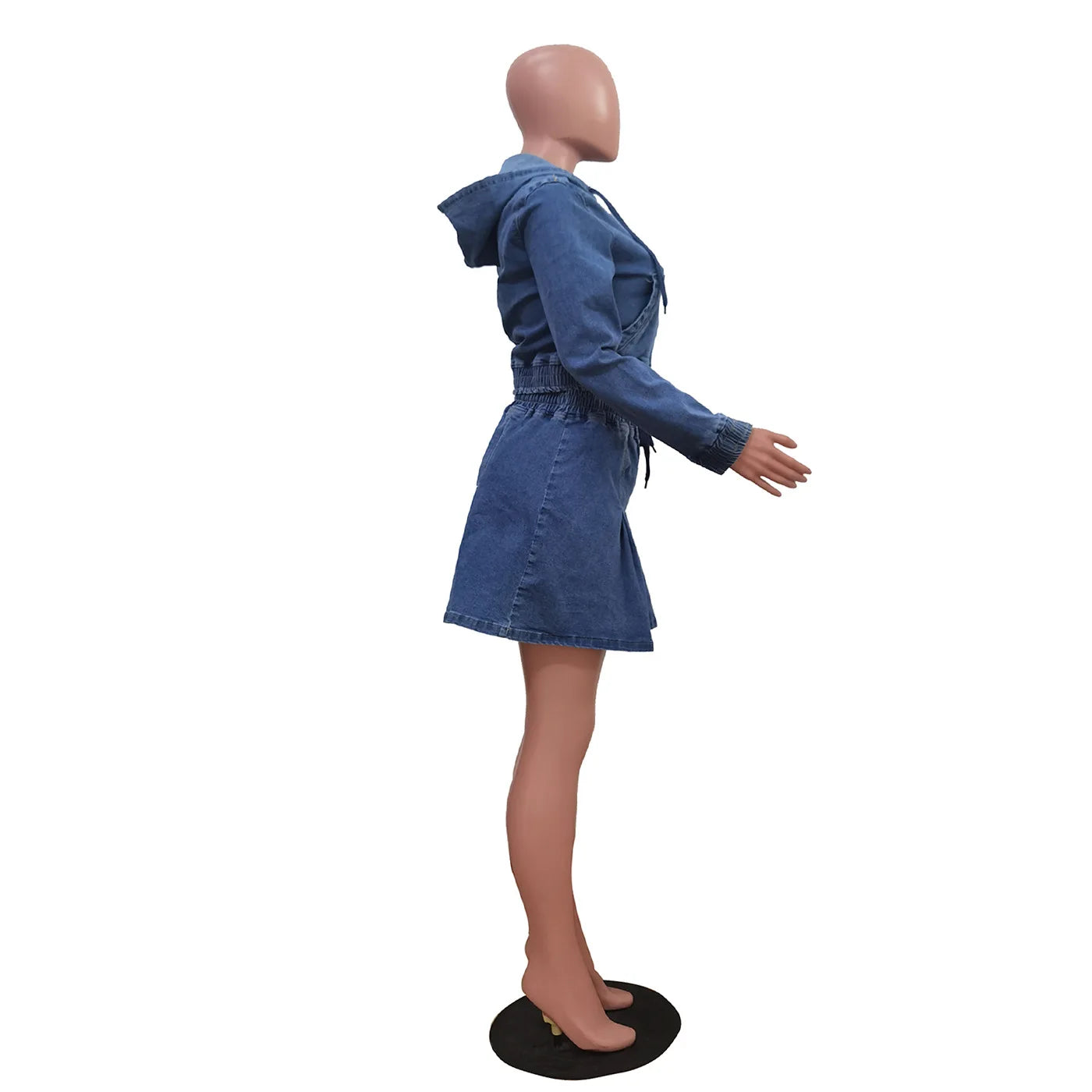 Two Piece Sets Women Denim Skirt Hooded Zipper Tops Short Dress Sets Skirts A Line High Waist Y2k Streetwear Elegant Slim Fit