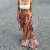 BIIKPIIK Vacation Ruffles Skirts Fashion Floral Print Vintage Elegant Women Skirts Designed Semi-perspective Sexy Holiday Bottom