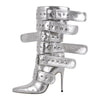 Onlymaker Women Pointed Toe Mid-Calf Boots Buckle Strap Thin High Heel Lady Zipper Female  Stiletto Boots