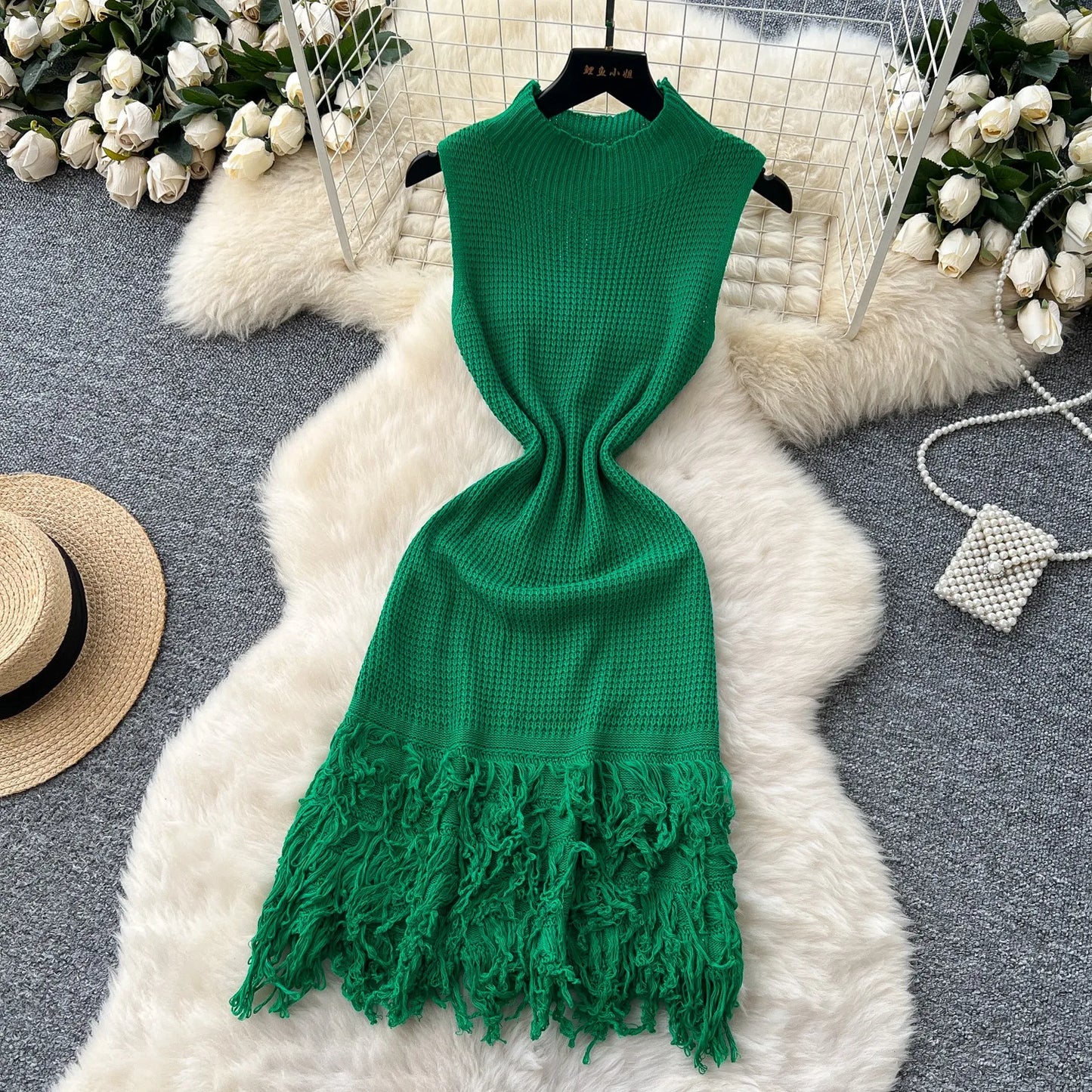 YuooMuoo Chic Fashion Sexy Package Hips Knitted Mini Dress 2026 New Summer Sleeveless Tassels Bodycon Party Dress Beach Vestidos