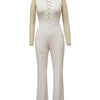 Znaiml Office Lady Jumpsuit High Waist Elegant Black One Pieces Chain Short Sleeve Straight Wide Leg Romper Birthday Overalls
