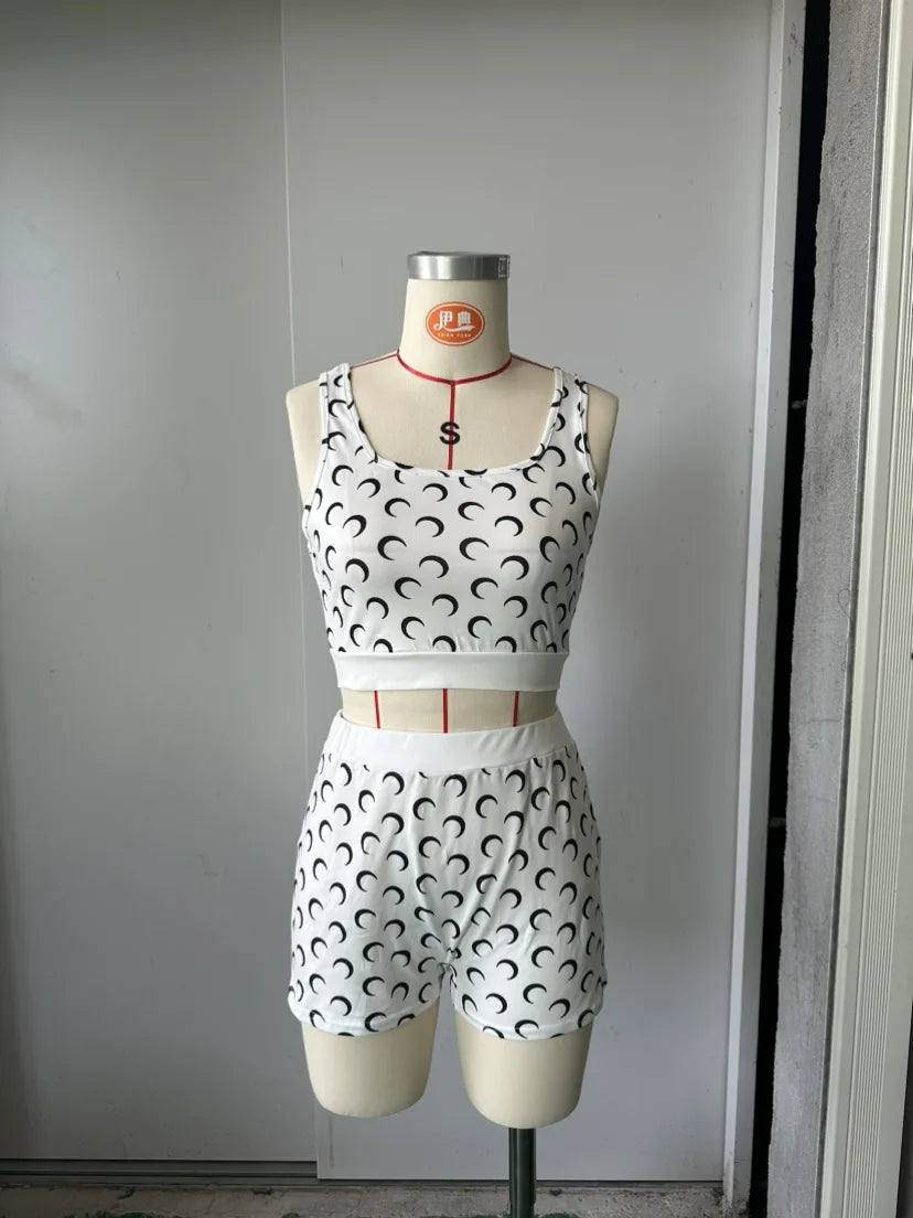 Three Sisters 2025 Summer Fashion Sexy Casual Holiday Beach Party Prom Woman Clothes Slimming Vest Print Ladies Two Piece Sets