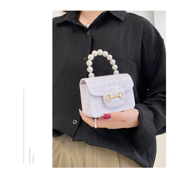 Fashion Mini Handbags PVC Crossbody Coin Purse Crocodile Pattern Pearl Handbag Plastic Small Chain Jelly Bag For Girl Wholesale