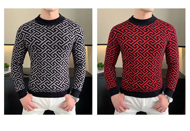 Herbst Winter Samt Strickpullover Herren Langarm Rundhalspullover Slim Fit Business Freizeit Strickwaren Tops Herrenbekleidung