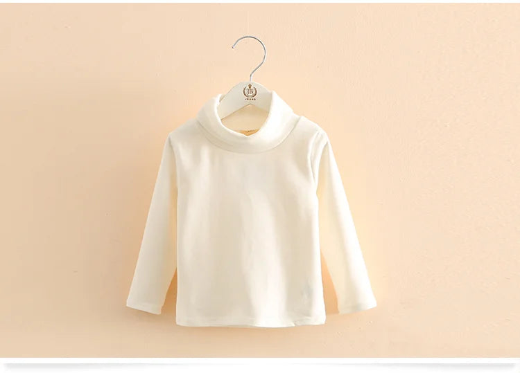 2025 Spring Autumn 2-10 Years Children'S Candy Color Sweet Long Sleeve High Neck Unisex Kids Girl Boy Basic Turtleneck T-Shirt
