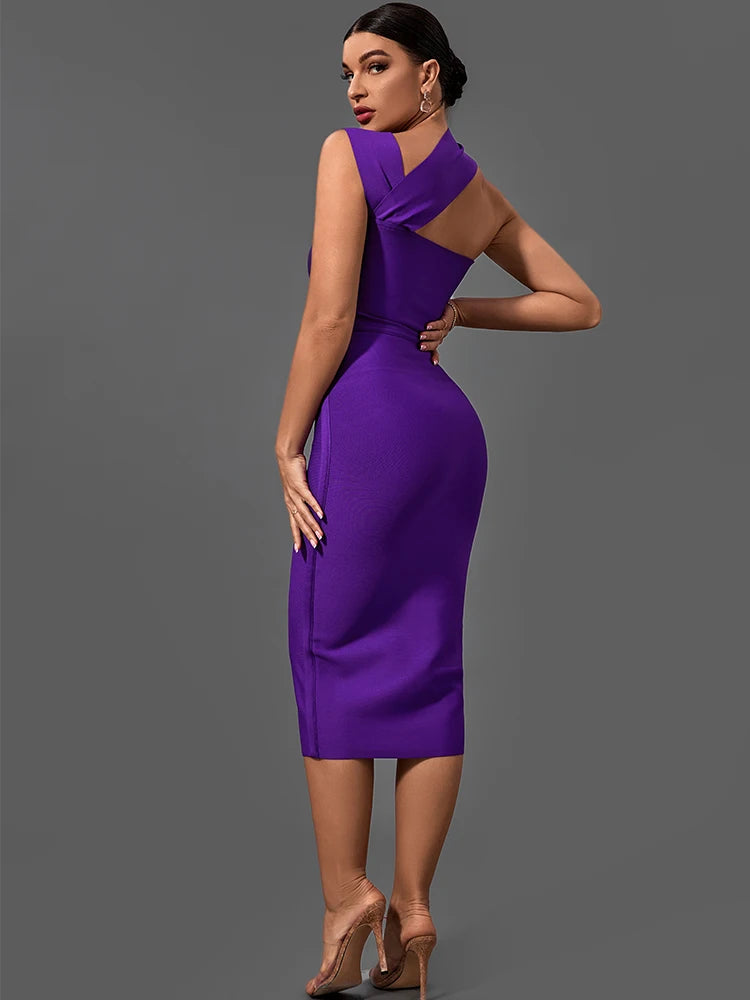 Bandage-Kleider für Damen 2022 Lila Bodycon-Kleid Abendparty Elegant Sexy Cut Out Midi Geburtstag Club Outfit Sommer Neu