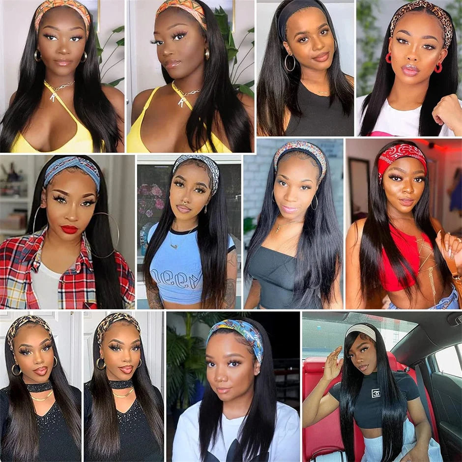 Headband Wig Human Hair Bone Straight Human Hair Wigs Full Machine Made Peruvian Human Hair Wigs For Black Women Easy to Go 180%