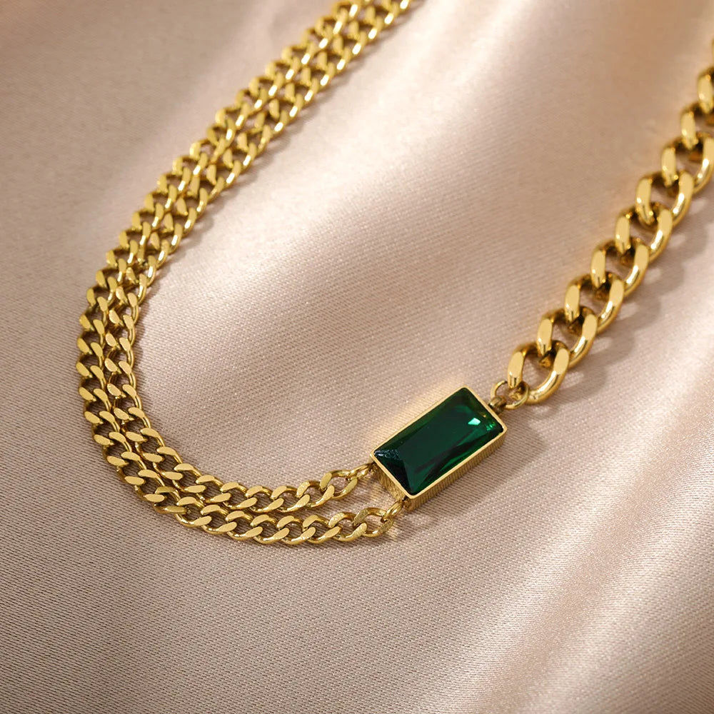 Double Layer Hollow Clavicle Chain Stainless Steel Necklace For Women Punk Hip-Hop Streetwear Jewelry Dropshipping