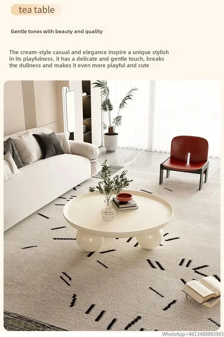 Nordic Combination Bedroom Coffee Table Simple Light Luxury Household Cream New Round Living Room Modern Small Apartment