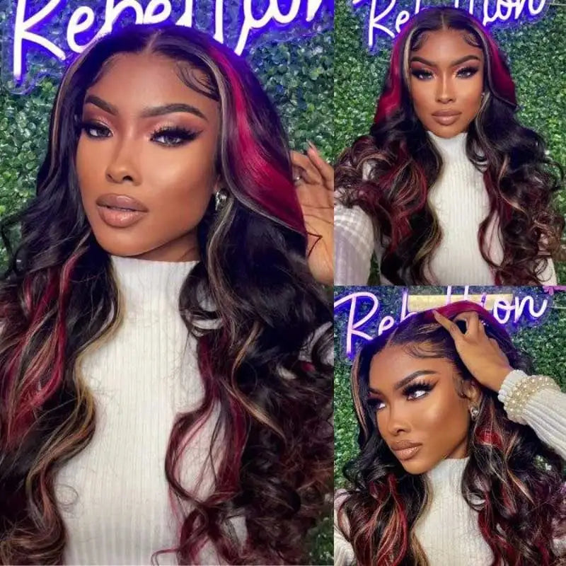 1B/99J/27 Black hair with red blonde Highlight 5x5 Hd Lace Closure Body Wave Wig Human Hair Brazilian Glueless Wig Ready To Wear