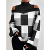 2024Damen Langarm Rollkragenpullover Damen Sexy schulterfrei ausgehöhlte lockere bedruckte T-Shirts 2024 Herbst Mode T-Shirt Top