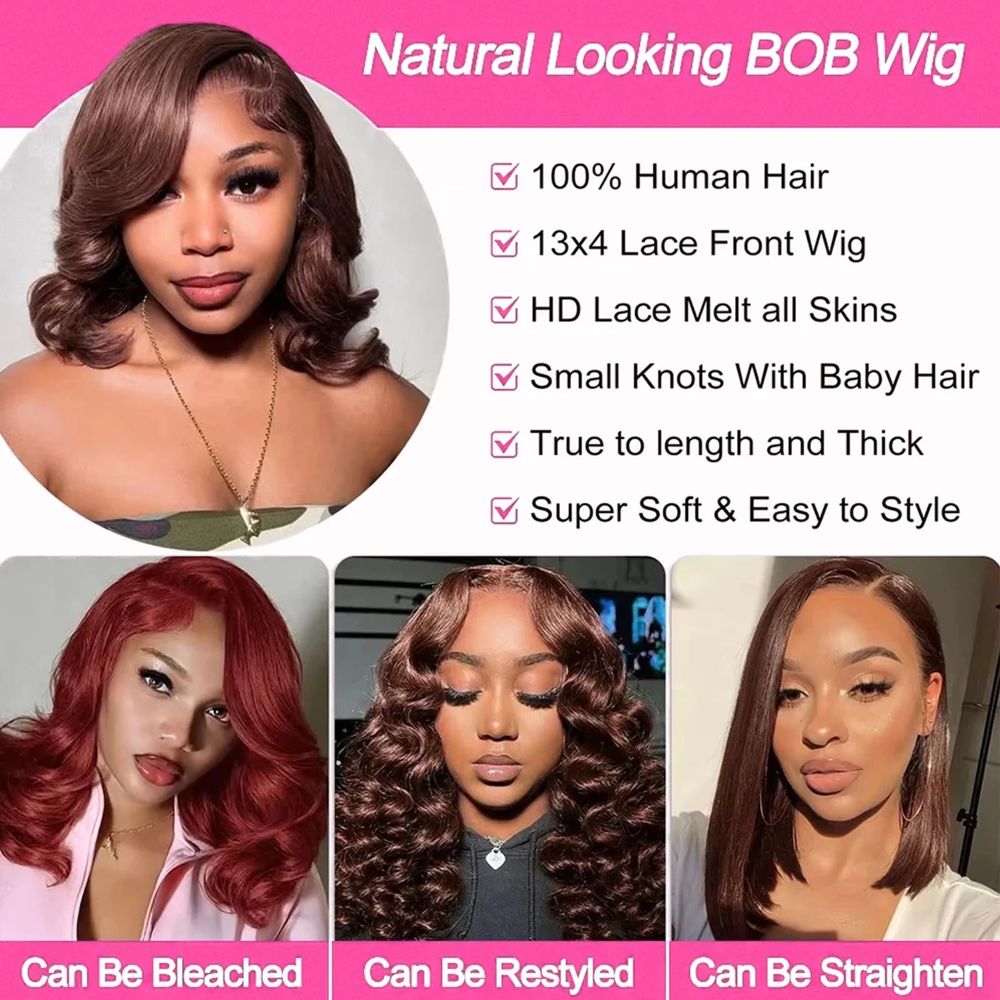 12A Raw Indian Virgin Hair Bouncy Wave 13x4 Lace Front Wigs Wear and Go Colored Chocolate Brown #4 Bouncy Curly Glueless Wigs