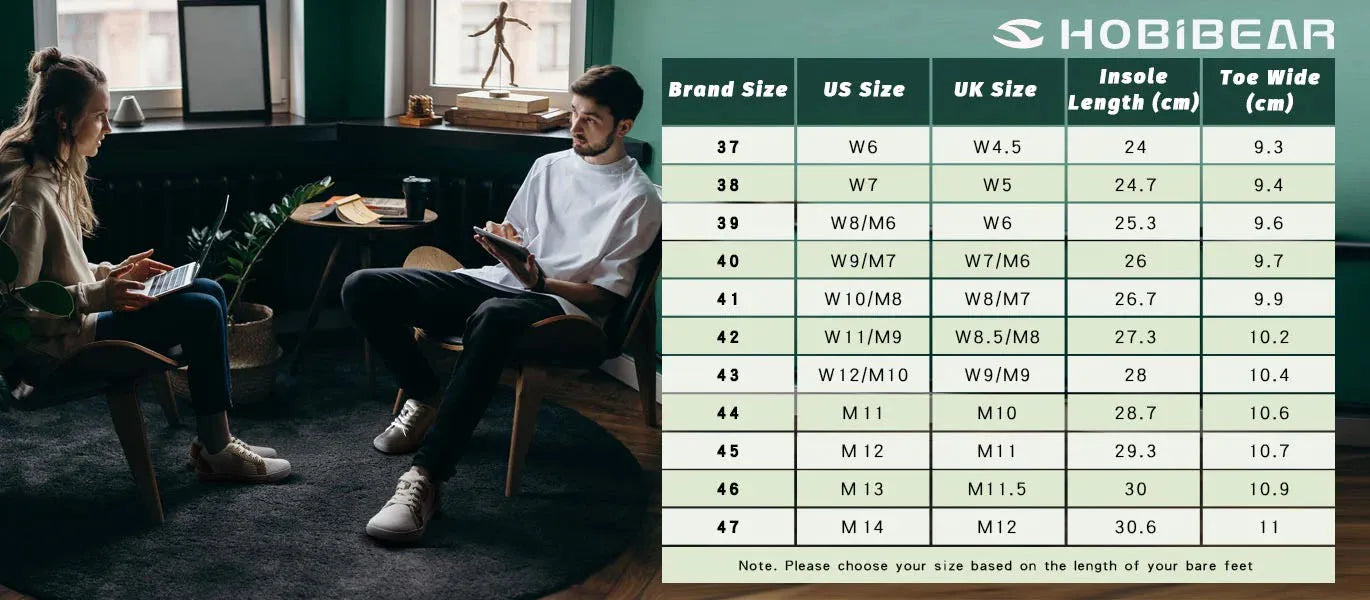 HOBIBEAR Minimalistische Schuhe für Herren und Damen, weite Zehenbox, Barfuß-Schuhe, Zero Drop, Freizeit-Sneaker aus Kunstleder, leichte Walking-Sneaker