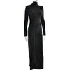 Mozision Rollkragen Oberschenkelhohes Schlitz Sexy Maxikleid für Damen Mode Langarm Drapierte Bandage Bodycon Club Langes Kleid
