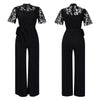 Elegante Jumpsuits & Rompers für Damen Rundhals Spitze Patchwork Kurzarm Gürtel Hohe Taille Luxus Geburtstagsparty Abend Outfit