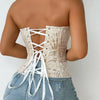 SsTss American Court Corset Sheer Mesh Breathable Corset Sexy Top Hollow Irregular Lace Double Layer Shapewear Chic Camis Top