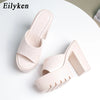 Eilyken Sommer-Fashion Damen Pantoletten Bankett Nachtclub Plateau Chunky High Heels Mules Slides Grüne Weiße Sandalen