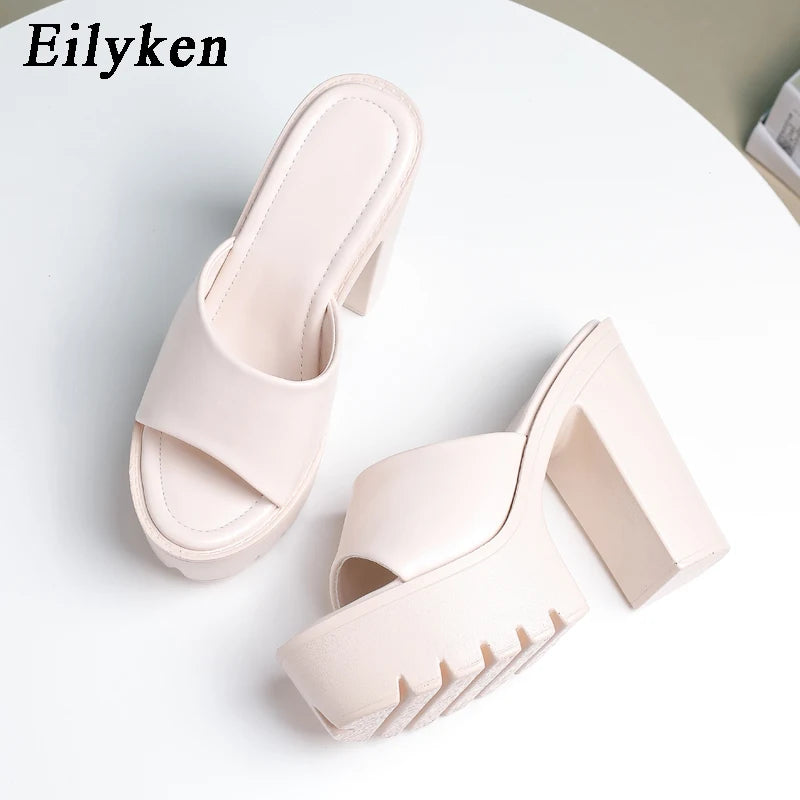 Eilyken Sommer-Fashion Damen Pantoletten Bankett Nachtclub Plateau Chunky High Heels Mules Slides Grüne Weiße Sandalen