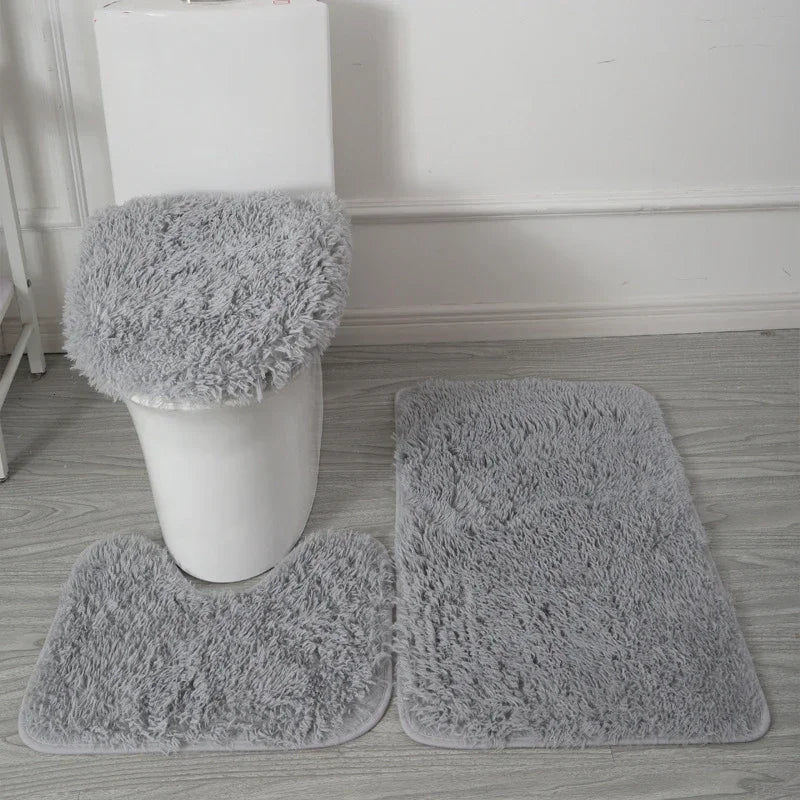3er-Set einfarbige Heimteppiche Toilettendeckelbezug Teppich-Set rutschfeste Fußmatte für Badezimmerboden Badteppich Fußmatte